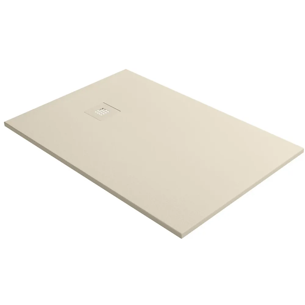 Receveur De Douche|Lavaberg Receveur de Douche Extraplat 120x90cm Beige - Résine Minérale - Antidérapant - Effet Ardoise - Bonde Incluse -