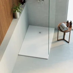 Receveur De Douche|Lavaberg Receveur de Douche Extraplat 180x90cm Blanc - Résine Minérale - Antidérapant - Effet Ardoise - Bonde Incluse -