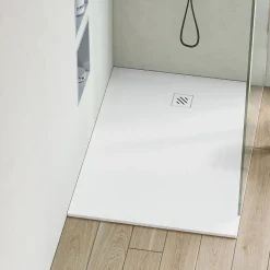 Receveur De Douche|Sanizéo Receveur de Douche Extraplat 90X110cm Blanc - Résine Minérale - Antidérapant - Effet Pierre Naturelle - RÉSIGRÈS.
