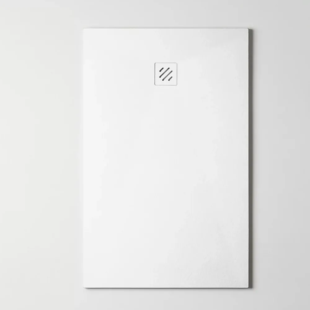 Receveur De Douche|Sanizéo Receveur de Douche Extraplat 90X110cm Blanc - Résine Minérale - Antidérapant - Effet Pierre Naturelle - RÉSIGRÈS.