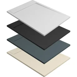 Lavaberg Receveur de Douche Extraplat 100x80cm Beige - Résine Minérale - Antidérapant - Effet Ardoise - Bonde Incluse -