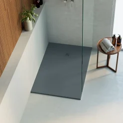 Lavaberg Receveur de Douche Extraplat 120x80cm Gris - Résine Minérale - Antidérapant - Effet Ardoise - Bonde Incluse -