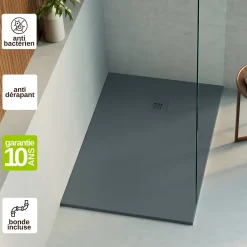 Lavaberg Receveur de Douche Extraplat 120x80cm Gris - Résine Minérale - Antidérapant - Effet Ardoise - Bonde Incluse -