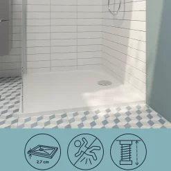 GoodHome Receveur de douche extra-plat l.90 x L.140 cm blanc anti dérapant, Limski