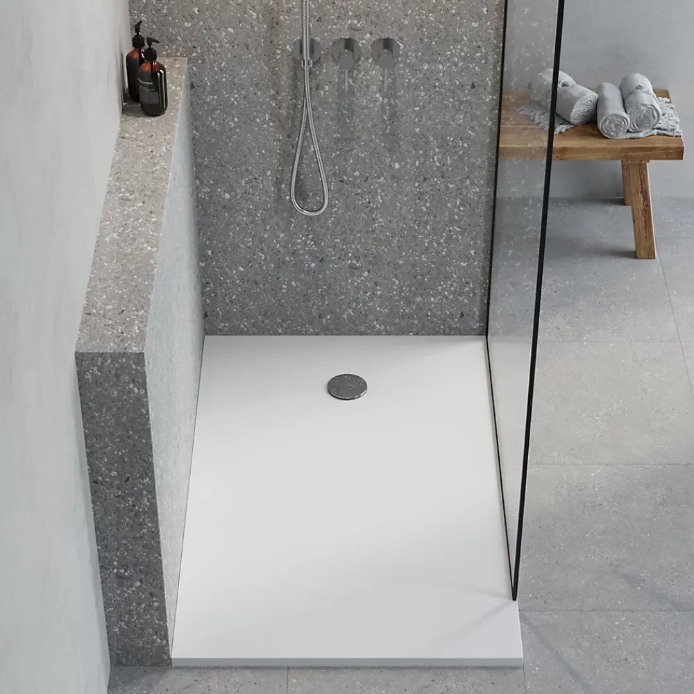 GoodHome Receveur de douche extra-plat l.90 x L.140 cm blanc anti dérapant, Leira