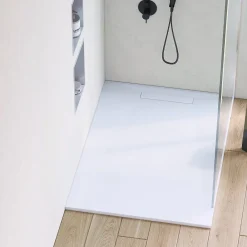 Sanizéo Receveur de Douche Extraplat 100X180cm Blanc - Résine Minérale - Antidérapant - Effet Pierre Naturelle - RÉSIGRÈS.