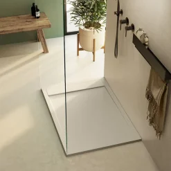 Lavaberg Receveur de Douche Extraplat 140x90cm Beige - Résine Minérale - Antidérapant - Effet Ardoise - Bonde Incluse -