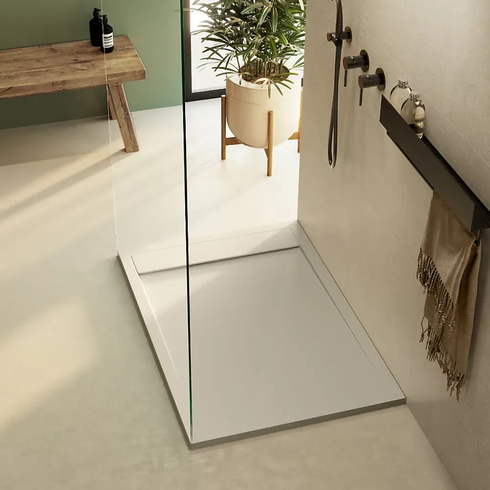Lavaberg Receveur de Douche Extraplat 140x90cm Beige - Résine Minérale - Antidérapant - Effet Ardoise - Bonde Incluse -