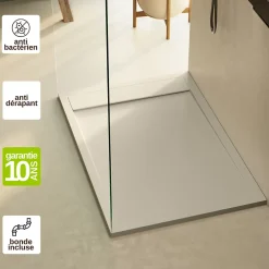 Lavaberg Receveur de Douche Extraplat 140x90cm Beige - Résine Minérale - Antidérapant - Effet Ardoise - Bonde Incluse -
