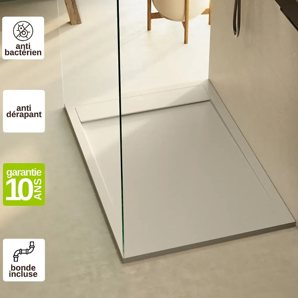 Lavaberg Receveur de Douche Extraplat 140x90cm Beige - Résine Minérale - Antidérapant - Effet Ardoise - Bonde Incluse -
