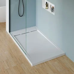 Receveur De Douche|Bernstein Receveur de douche fonte minérale, Blanc mat, 160x80x4.5cm, Bac à douche antidérapant, Pente écoulement, Sans bonde