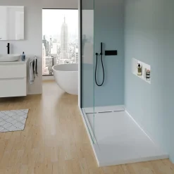 Receveur De Douche|Bernstein Receveur de douche fonte minérale, Blanc mat, 160x90x4.5cm, Bac à douche antidérapant, Pente écoulement, Sans bonde