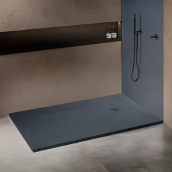 Receveur De Douche|U-tile Receveur de douche gris 140 x 90 cm haute densité aspect ardoise - grille carrée excentrée
