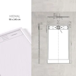 Saniverre Receveur de douche HIEMAL 90 x 140 cm résine Blanc aspect ardoise + bonde incluse -