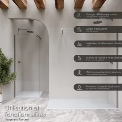 Saniverre Receveur de douche HIEMAL 70 x 100 cm résine Blanc aspect ardoise + bonde incluse -