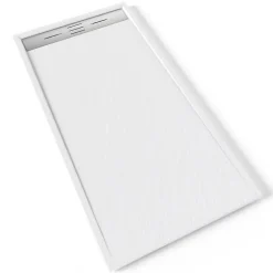 Saniverre Receveur de douche HIEMAL INOX 80 x 160 cm résine Blanc aspect ardoise + bonde inox incluse -