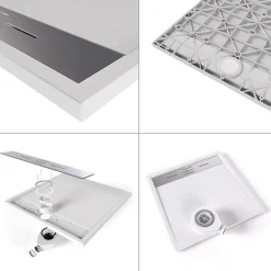 Saniverre Receveur de douche HIEMAL INOX 80 x 160 cm résine Blanc aspect ardoise + bonde inox incluse -