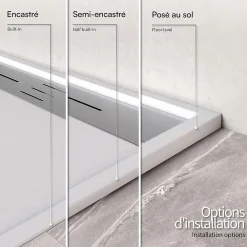 Saniverre Receveur de douche HIEMAL INOX 80 x 160 cm résine Blanc aspect ardoise + bonde inox incluse -