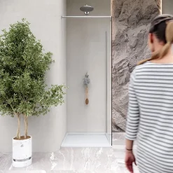 Saniverre Receveur de douche HIEMAL INOX 80 x 160 cm résine Blanc aspect ardoise + bonde inox incluse -