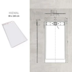 Saniverre Receveur de douche HIEMAL INOX 80 x 160 cm résine Blanc aspect ardoise + bonde inox incluse -