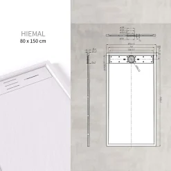Receveur De Douche|Saniverre Receveur de douche HIEMAL 80 x 150 cm résine Blanc aspect ardoise + bonde incluse -