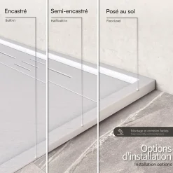 Receveur De Douche|Saniverre Receveur de douche HIEMAL 70 x 180 cm résine Blanc aspect ardoise + bonde incluse -