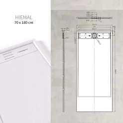 Receveur De Douche|Saniverre Receveur de douche HIEMAL 70 x 180 cm résine Blanc aspect ardoise + bonde incluse -