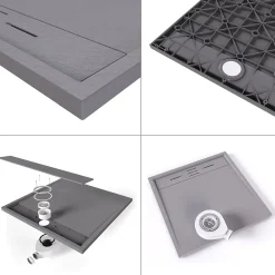 Saniverre Receveur de douche HIEMAL 80 x 100 cm résine Gris aspect ardoise + bonde incluse -