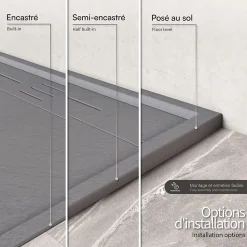 Saniverre Receveur de douche HIEMAL 80 x 100 cm résine Gris aspect ardoise + bonde incluse -