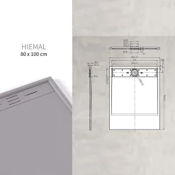 Saniverre Receveur de douche HIEMAL 80 x 100 cm résine Gris aspect ardoise + bonde incluse -