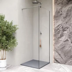 Saniverre Receveur de douche HIEMAL 80 x 100 cm résine Gris aspect ardoise + bonde incluse -