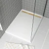 Galedo Receveur de douche L.120 x l.90 x H.4 cm, acrylique renforcé blanc, avec grille d'évacuation dorée, Pure 2