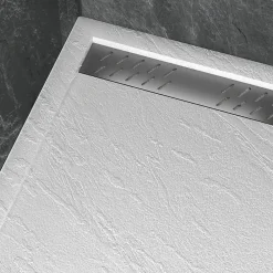 Receveur De Douche|Galedo Receveur de douche L.120 x l.90 x H.4 cm, acrylique renforcé blanc effet pierre, avec grille d'évacuation gun metal, Pedra