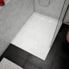 Receveur De Douche|Galedo Receveur de douche L.120 x l.90 x H.4 cm, acrylique renforcé blanc effet pierre, avec grille d'évacuation blanche, Pedra