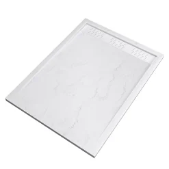 Receveur De Douche|Galedo Receveur de douche L.120 x l.90 x H.4 cm, acrylique renforcé blanc effet pierre, avec grille d'évacuation blanche, Pedra