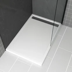 Receveur De Douche|Galedo Receveur de douche L.120 x l.80 x H.4 cm, acrylique renforcé blanc, avec grille d'évacuation gun metal, Pure 2