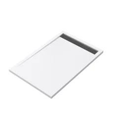 Receveur De Douche|Galedo Receveur de douche L.120 x l.80 x H.4 cm, acrylique renforcé blanc, avec grille d'évacuation gun metal, Pure 2