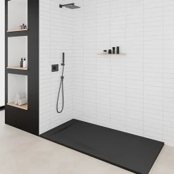 Saniverre Receveur de douche POLAR noir extra-plat effet pierre 80 x 160 cm + bonde