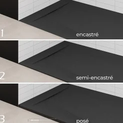 Saniverre Receveur de douche POLAR noir extra-plat effet pierre 80 x 160 cm + bonde