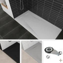 Saniverre Receveur de douche POLAR noir extra-plat effet pierre 80 x 160 cm + bonde