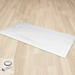 Saniverre Receveur de douche POLAR blanc extra-plat effet pierre 80 x 120 cm + bonde