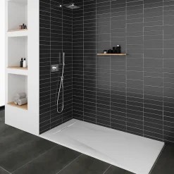 Saniverre Receveur de douche POLAR blanc extra-plat effet pierre 80 x 120 cm + bonde