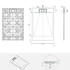 Saniverre Receveur de douche POLAR blanc extra-plat effet pierre 80 x 120 cm + bonde