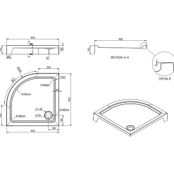 Receveur de douche quart de cercle à poser 90 x 90 cm, Dommel