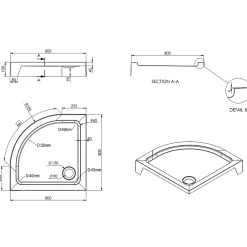 Receveur de douche quart de cercle à poser 80 x 80 cm, Dommel