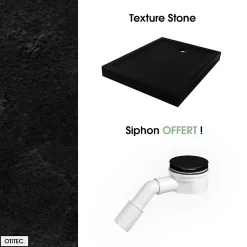 Receveur De Douche|Otitec Receveur de Douche Rectangle - 90 x 100 x 11,5 cm - Noir Effet Pierre - avec Siphon OFFERT - MOON STONE