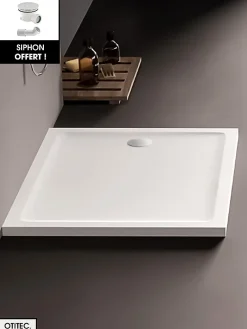 Otitec Receveur de Douche Rectangle - 80 x 90 x 4,5 cm - Blanc - avec Siphon OFFERT - MOON