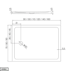 Otitec Receveur de Douche Rectangle - 80 x 90 x 4,5 cm - Blanc - avec Siphon OFFERT - MOON