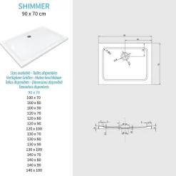 Receveur De Douche|Saniverre Receveur de douche SHIMMER 70 x 90 cm acrylique Blanc + bonde et siphon inclus -