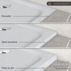 Saniverre Receveur de douche SHIMMER STONE 80 x 90 cm acrylique Blanc effet pierre + bonde et siphon inclus -